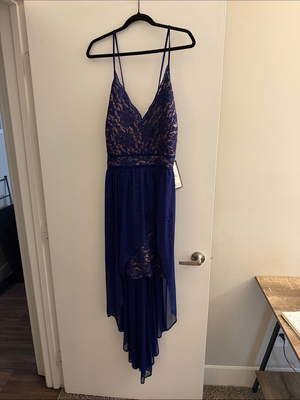 Macy's Royal Blue Lace High-Low Evening Dress